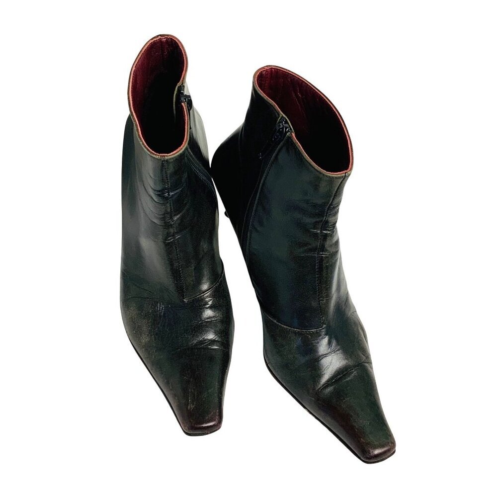David Aaron vintage leather short boot black / gold stiletto heels size 37.5